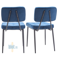 Deux chaises LIPARI BLEU de dos montrant le piètement métallique noir