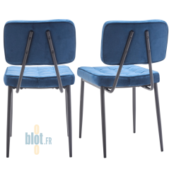Deux chaises LIPARI BLEU de dos montrant le piètement métallique noir