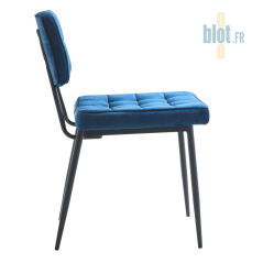 Vue de profil chaise LIPARI BLEU en tissu effet velours bleu