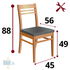 Schéma dimensions chaise CARLA verte – hauteur 88 cm, assise 49 cm, largeur 56 cm, profondeur 45 cm