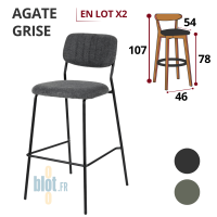 tabouret AGATE gris assise tissu easy clean structure métal noir vue avant