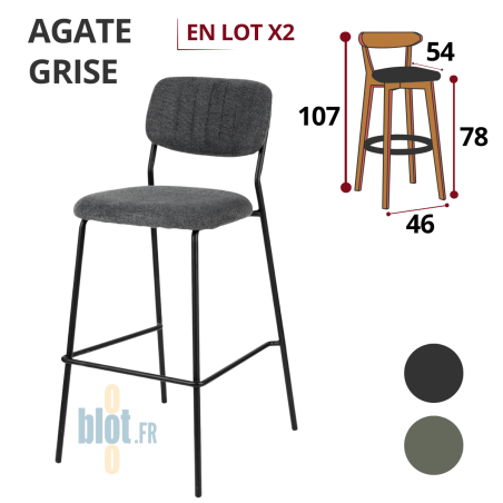 tabouret AGATE gris assise tissu easy clean structure métal noir vue avant