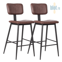 Lot de 2 tabourets VIRGINIA marron foncé avec dossier capitonné et piètement noir