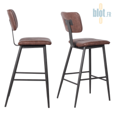 Tabouret VIRGINIA marron foncé – vue latérale gauche et droite avec piètement métal