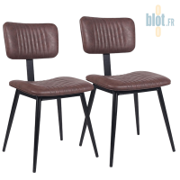Lot de deux chaises VIRGINIA marron foncé effet cuir vintage avec structure noire.