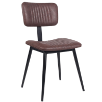 Chaise VIRGINIA marron foncé style vintage avec revêtement simili cuir et pieds en métal noir.