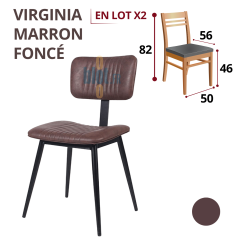 Chaise VIRGINIA marron foncé en simili cuir avec pieds métal noir et dossier rembourré.