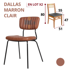 Chaise DALLAS marron cognac en simili cuir et structure métallique