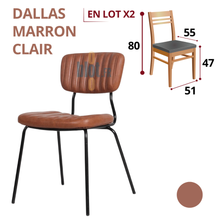 Chaise DALLAS marron cognac en simili cuir et structure métallique