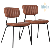 Lot de deux chaises DALLAS marron cognac en simili cuir avec piètement noir