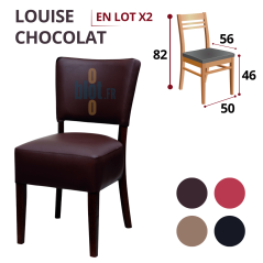 Chaise LOUISE Chocolat en simili cuir marron avec dimensions indiquées et autres coloris disponibles