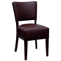 Chaise LOUISE Chocolat en simili cuir marron foncé avec pieds en bois foncé vue de face trois quarts