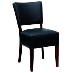Chaise LOUISE Ébène en simili cuir noir avec structure en bois foncé vue de face trois quarts