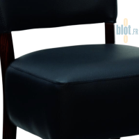 Zoom sur l’assise et le dossier rembourrés en simili cuir noir ébène de la chaise LOUISE