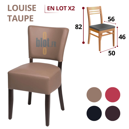Chaise LOUISE Taupe en simili cuir avec dimensions et autres coloris disponibles