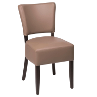Chaise LOUISE Taupe en simili cuir clair avec structure bois foncé vue de face trois quarts