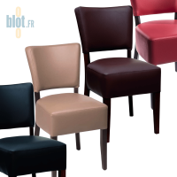 Déclinaisons de la chaise LOUISE en simili cuir taupe, ébène, groseille et chocolat