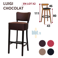 Tabouret haut LUIGI chocolat en simili cuir avec structure en bois hêtre massif