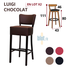 Tabouret haut LUIGI chocolat en simili cuir avec structure en bois hêtre massif
