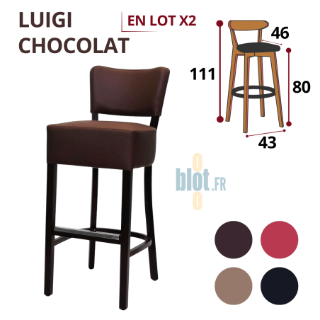 Tabouret haut LUIGI chocolat en simili cuir avec structure en bois hêtre massif