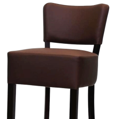 Détail du dossier et de l’assise rembourrée du tabouret LUIGI chocolat