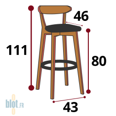 Schéma technique du tabouret LUIGI avec dimensions hauteur 111 cm assise 80 cm
