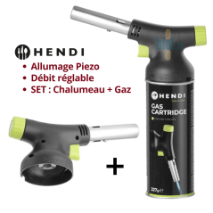 Chalumeau de cuisine HENDI Jet avec cartouche de gaz incluse, allumage piezo et flamme réglable