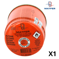 Cartouche de gaz Matfer 360 ml vue inclinée – Recharge butane avec valve de sécurité intégrée