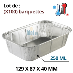 Lot de 100 barquettes aluminium BA250 – 250 ml – format 129x87x40 mm pour cuisson, stockage et vente à emporter