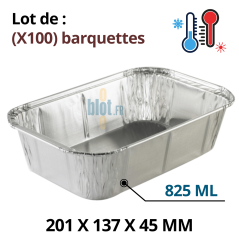 Lot de 100 barquettes aluminium BA750 – 825 ml – format 201x137x45 mm pour cuisson, conservation et transport alimentaire