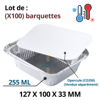 Lot de 100 barquettes aluminium BO250 – 255 ml – format 127x100x33 mm avec opercule CO250 vendu séparément