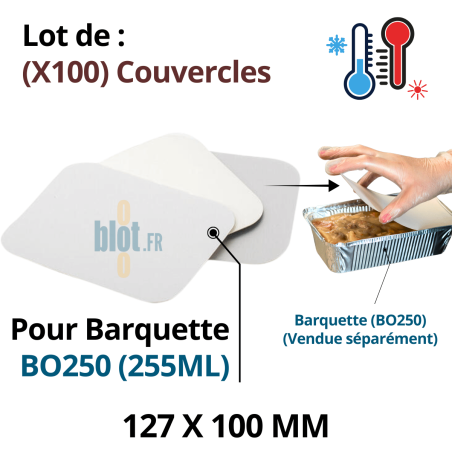 Lot de 100 couvercles CO250 – opercules compatibles avec barquettes aluminium BO250 de 250 ml