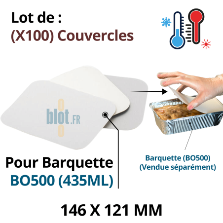 Lot de 100 couvercles CO500 – opercules carton aluminium pour barquettes BO500