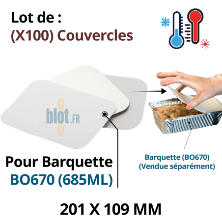 Lot de 100 couvercles CO670 – opercules carton aluminium pour barquettes BO670 de 685 ml