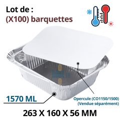 Lot de 100 barquettes aluminium BO1500 – 1570 ml – format 263x160x56 mm avec opercule CO1150/CO1500 vendu séparément