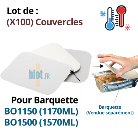 Lot de 100 couvercles CO1150 CO1500 – opercules carton aluminium pour barquettes BO1150 et BO1500