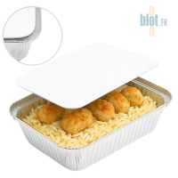 Couvercle CO1150 ou CO1500 posé sur barquette aluminium – opercule refermable pour plats cuisinés