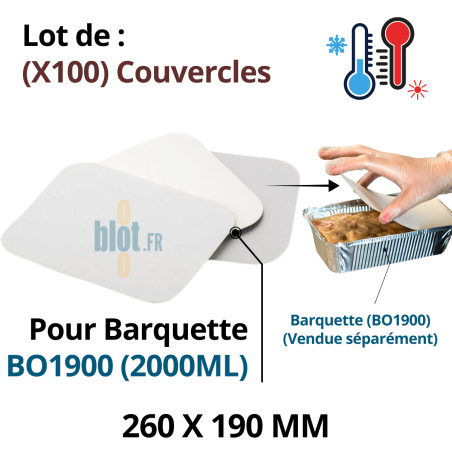 Lot de 100 couvercles CO1900 – opercules carton aluminium pour barquettes BO1900 de 2000 ml