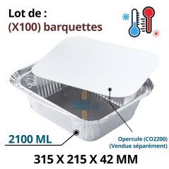 Lot de 50 barquettes aluminium BO2200 – 2100 ml – format 315x215x42 mm avec opercule CO2200 vendu séparément