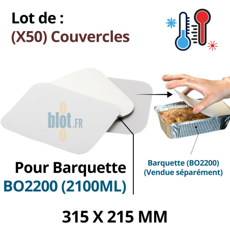 Lot de 50 couvercles CO2200 – opercules carton aluminium pour barquettes BO2200 de 2100 ml