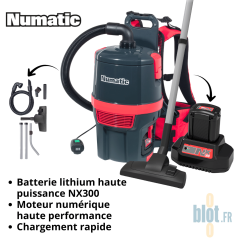 Aspirateur dorsal Numatic RSB150NX avec batterie NX300 et accessoires posés