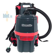 Aspirateur dorsal Numatic vu de face avec flexible raccordé