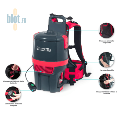 Aspirateur dorsal avec zoom sur harnais ajustable et commandes intégrées