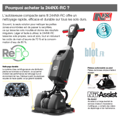 Visuel argumentaire Numatic 244NX présentant avantages ReFlo, NX300 et aide Nu-Assist