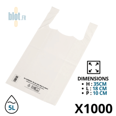 sac bretelle plastique blanc 5L avec dimensions 18+10x35 cm et épaisseur 50 microns
