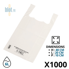 sac bretelle plastique blanc 6 litres 20+10x40 cm réutilisable 50 microns X1000