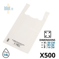 Sac bretelle plastique blanc 14,5 L réutilisable PEBD 50 µm conforme LTE pour usage professionnel