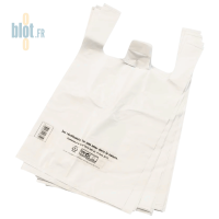 Lot de sacs bretelles plastiques blancs réutilisables empilés en liasses professionnelles
