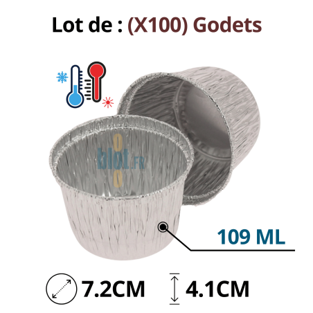 Godets aluminium jetables GO105 empilés lot de 100 – 109 ml Ø72 mm