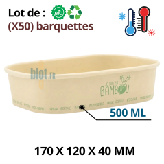 Lot de 50 barquettes alimentaire bambou et PP 500 ml format 17×12×4 cm
